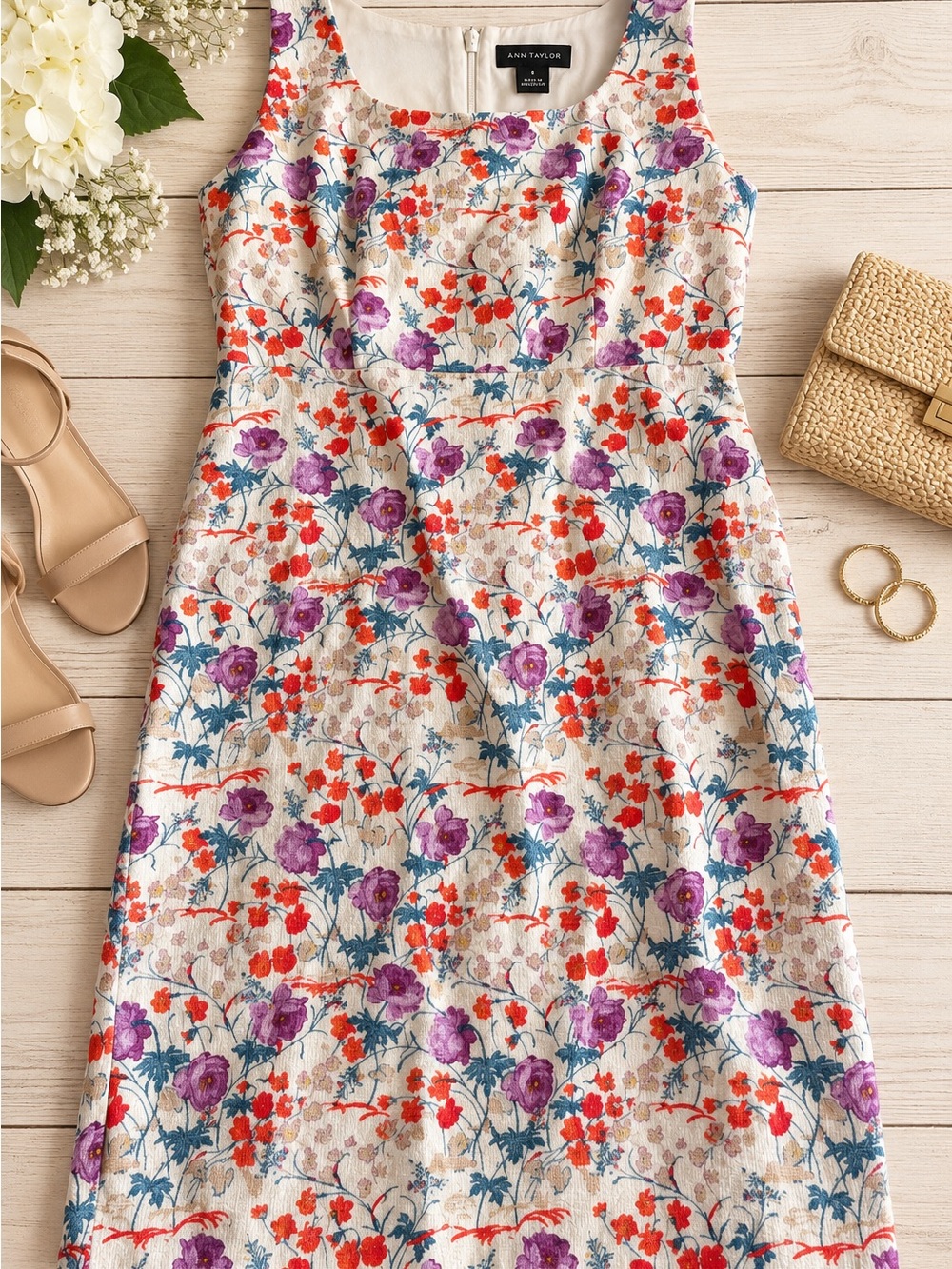 Ann Taylor Floral Cotton Sleeveless Sheath Dress | Size 8